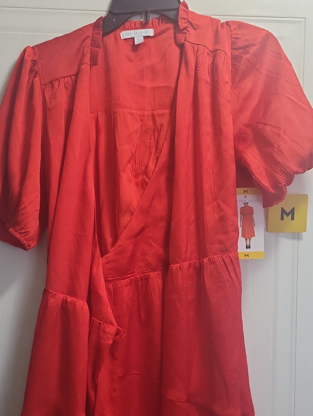 Draper James Red Puff Sleeve Midi Wrap Dress